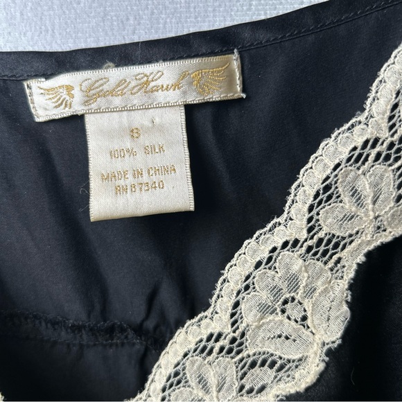 Gold Hawk Black Silk Lace Trim Y2K Babydoll Top, Cami. Size S - Picture 3 of 6